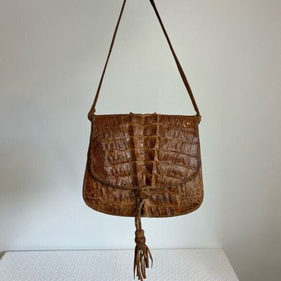 Vintage 80s Hornback Alligator Crocodile Leather Handbag Purse Tassel Western - Picture 14 of 15
